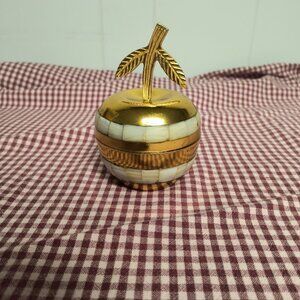 Antique Brass & Mother of Pearl Apple Trinket Box
